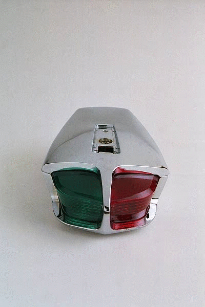 VINTAGE CHROME BOAT BOW LIGHT RED GREEN GLASS LENS MARKED 6360-02